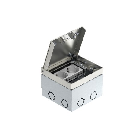 OBO BETTERMANN UDHOME2 BV V GE 2V VO 7368384 OBO BETTERMANN Service outlet, complete with double socket, Brushed and laminated, Stainles..