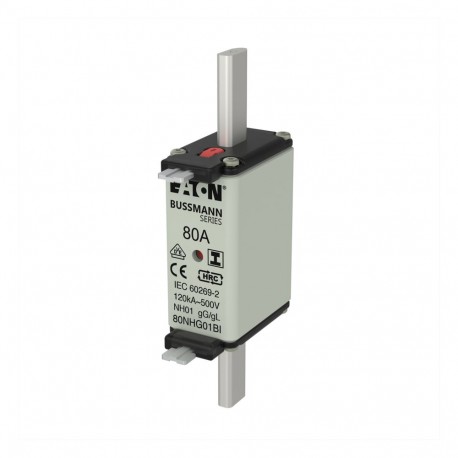 EATON - MOELLER NH FUSE 80A 500V GL/GG SIZE 01 NH FUSE 80A 500V GL/GG SIZE 01 80NHG01BI EATON ELECTRIC Fuse-link, LV, 80 A, AC 500 V, NH01, gL/gG, IEC, dua..