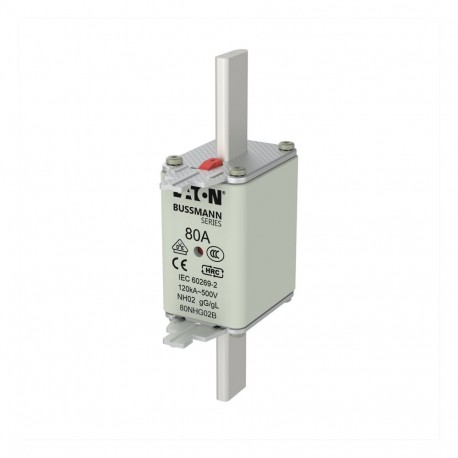 EATON - MOELLER NH FUSE 80A 500V GG/GL SIZE 02 NH FUSE 80A 500V GG/GL SIZE 02 80NHG02B EATON ELECTRIC Fuse-link, LV, 80 A, AC 500 V, NH02, gL/gG, IEC, dual..