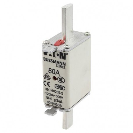 EATON - MOELLER NH FUSE 80A 500V GG/GL SIZE 0 NH FUSE 80A 500V GG/GL SIZE 0 80NHG0B EATON ELECTRIC Fuse-link, LV, 80 A, AC 500 V, NH0, gL/gG, IEC, dual in..