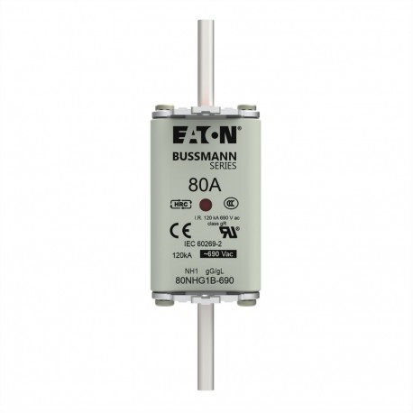 EATON - MOELLER NH FUSE 80A 690V gG SIZE 1 NH FUSE 80A 690V gG SIZE 1 80NHG1B-690 EATON ELECTRIC Fuse-link, LV, 100 A, AC 690V, NH1, gL/gG, IEC, dual i..