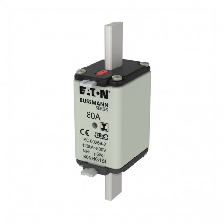 EATON - MOELLER NH FUSE 80A 500V AC gG SIZE 1 NH FUSE 80A 500V AC gG SIZE 1 80NHG1BI EATON ELECTRIC Fuse-link, LV, 80 A, AC 500 V, NH1, gL/gG, IEC, dual i..