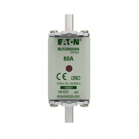 EATON - MOELLER NH FUSE 80A 690V aM SIZE 00 NH FUSE 80A 690V aM SIZE 00 80NHM00B-690 EATON ELECTRIC Fuse-link, LV, 100 A, AC 500 V, NH00, aM, IEC, dual ..