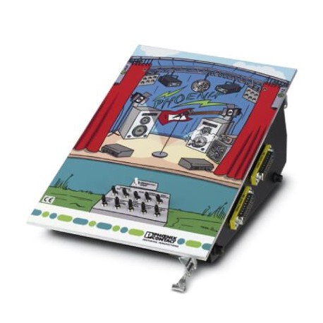 Phoenix contact EDU PLC AB ST Action Board for the Nanoline Trainer. A stage setting serves visually..