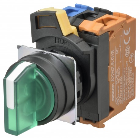 Omron A22NW-2BL-TGA-G101-GE A22NW2BLTGAG101GE OMRON Selector A22NW Ø22, 2 position, Lighted, bezel PLAST..