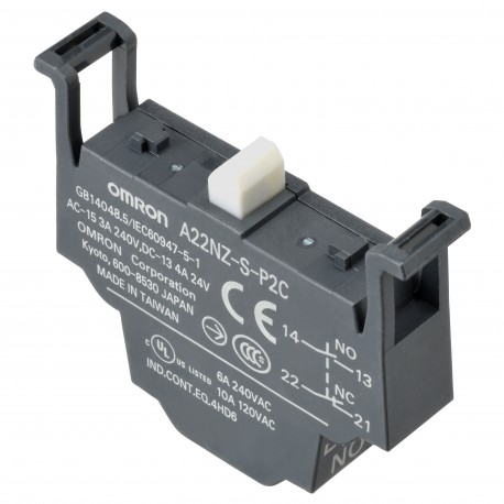 Omron A22NZ-S-P2C A22NZSP2C OMRON Accessory Pulsatería A22NZ Block Contacts SPST-NO+SPST-NC (blue) Push-..