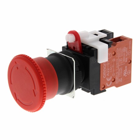 OMRON A22E-M-01 A22E-M-01 A22E7001M 141595 OMRON Emergency stop button, screw terminal, no lighting, 40 mm diameter, lock-on..