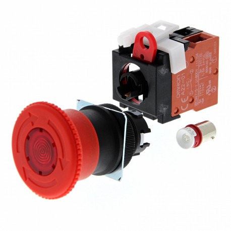 Omron A22EL-M-24A-01 155246 OMRON Mushroom lighting head 24Vac/Vdc SPST-NC D40mm