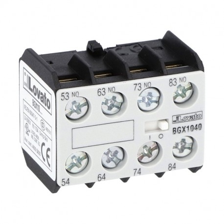 Lovato-electric 11BGX1040 LOVATO AUXILIARY CONTACT. SCREW TERMINALS, FOR BG SERIES MINI-CONTACTORS, 4NO
