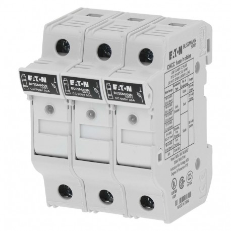 Eaton-moeller CCP EATON ELECTRIC Base of fuse, BT, 30 a, AC 600 V, 10 x 38 mm, CC, 3P, UL, indicator, DIN rail