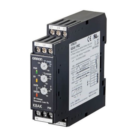 OMRON K8AK-PM2 K8AK-PM2 K8AK0025R K8AKPM2 OMRON Three-phase Voltage Max / Min+Sequence+Per phase, 380-480AC 2 SPDT