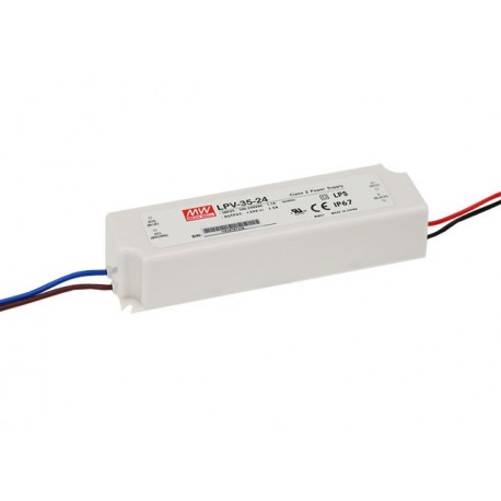 Meanwell LPV-35-24 AC-DC Single output LED driver Constant Voltage (CV), Output 24VDC / 1.5A, cable output
