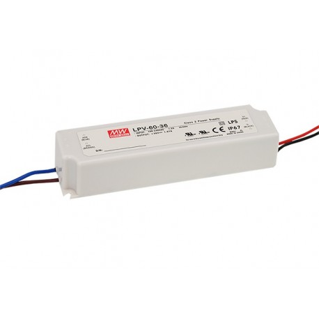 Meanwell LPV-60-12 AC-DC Single output LED driver Constant Voltage (CV), Output 12VDC / 5A, cable output