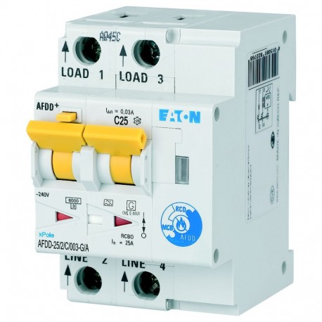 EATON - MOELLER AFDD-25/2/C/003-G/A AFDD-25/2/C/003-G/A MB-300155 Y7-300155 EATON ELECTRIC Fire Protection Switch, 2p, C, 25 A, 30 mA, Type G/A
