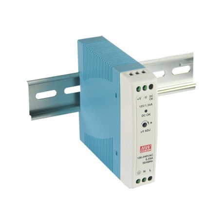 Meanwell MDR-20-24 AC-DC Industrial DIN rail power supply, Output 24VDC / 1A, plastic case