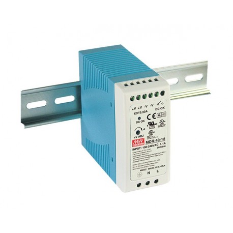 Meanwell MDR-40-24 AC-DC Industrial DIN rail power supply, Output 24VDC / 1.7A, plastic case