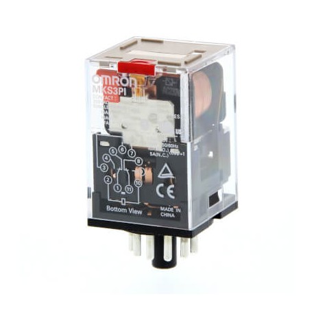 Omron MKS3PI-5 240VAC MKS3PI5AC240BYOMZ OMRON Relay, plug-in, 11-pin, 3PDT, 10A, mech indicator, test bu..