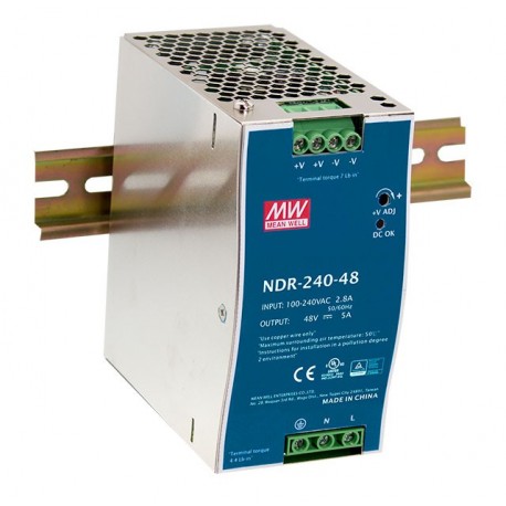Meanwell NDR-240-24 AC-DC Single output Industrial DIN rail power supply, Output 24VDC / 10A, metal case