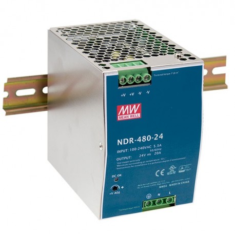 Meanwell NDR-480-24 AC-DC Single output Industrial DIN rail power supply, Output 24VDC / 20A, metal case
