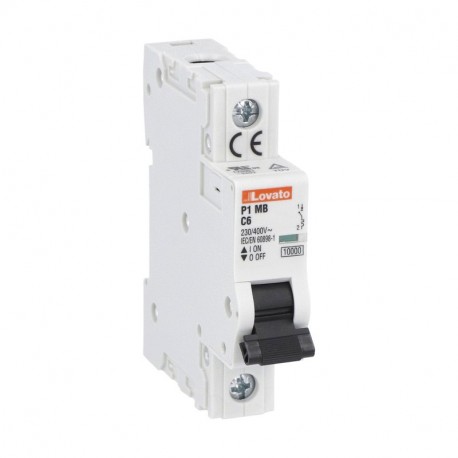 LOVATO ELECTRIC P1MB1PC06 P1MB1PC06 LOVATO MINIATURE CIRCUIT BREAKER, 1P 10KA. 1 MODULE, CHARACTERISTIC C, 6A