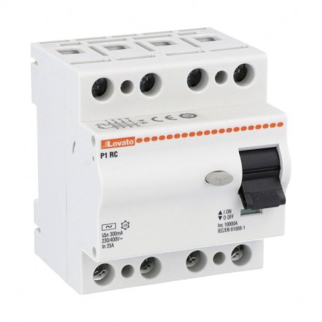 LOVATO ELECTRIC P1 RC 4P 25 AC030 P1 RC 4P 25 AC030 P1RC4P25AC030 LOVATO RESIDUAL CURRENT OPERATED CIRCUIT BREAKER, 2 AND 4 MODULES, 4P TYPE A..