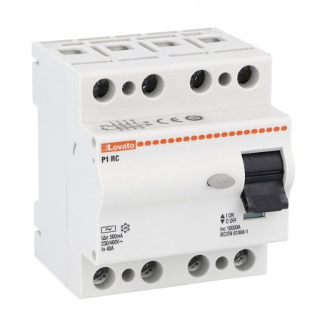 LOVATO ELECTRIC P1 RC 4P 40 AC300 P1 RC 4P 40 AC300 P1RC4P40AC300 LOVATO RESIDUAL CURRENT OPERATED CIRCUIT BREAKER, 2 AND 4 MODULES, 4P TYPE A..