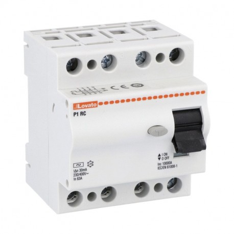 LOVATO ELECTRIC P1 RC 4P 63 AC030 P1 RC 4P 63 AC030 P1RC4P63AC030 LOVATO RESIDUAL CURRENT OPERATED CIRCUIT BREAKER, 2 AND 4 MODULES, 4P TYPE A..