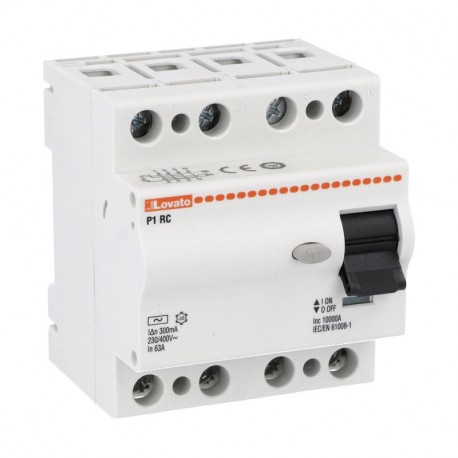 Lovato-electric P1 RC 4P 63 AC300 LOVATO RESIDUAL CURRENT OPERATED CIRCUIT BREAKER, 2 AND 4 MODULES, 4P TYPE A..
