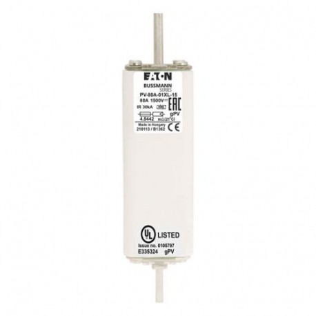 Eaton-moeller FUSE 80A 1500V 1*XL PV PV-80A-01XL-15 EATON ELECTRIC Fuse-link, high speed, 100 A, DC 1500 V, 01XL, 43 x 193..