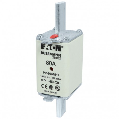 Eaton-moeller PV-80ANH1 EATON ELECTRIC cartridge fuse, ultra rapid, 80, DC 1000 V, NH1, gPV, UL PV, UL, IEC, indicator dou..